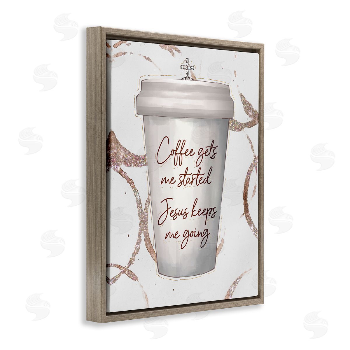 Ziwei Li Coffee Gets Me Started Faith Based Phrase Cup Brown Floater Frame Canvas Art