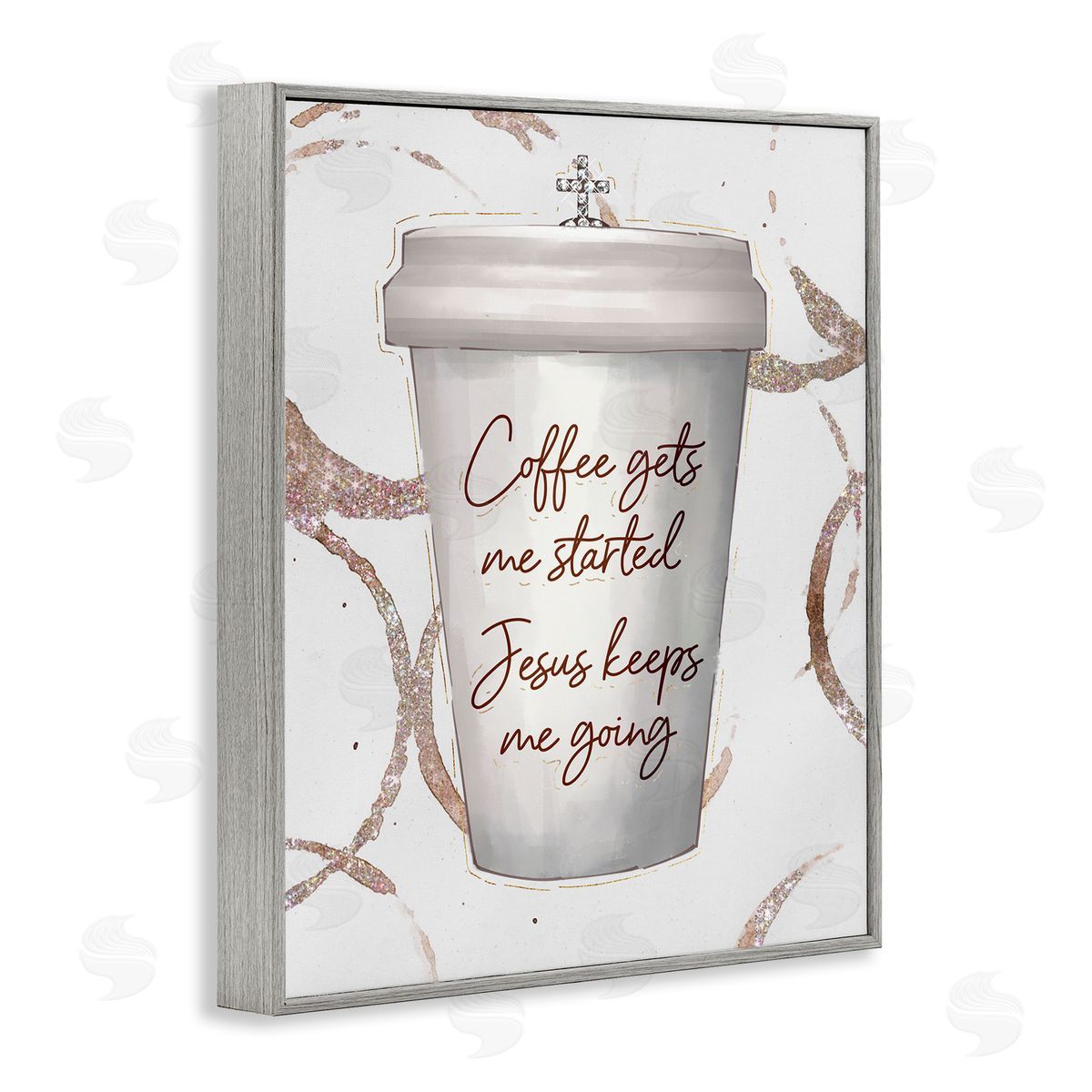 Ziwei Li Coffee Gets Me Started Faith Based Phrase Cup Gray Framed Giclee Wall Art