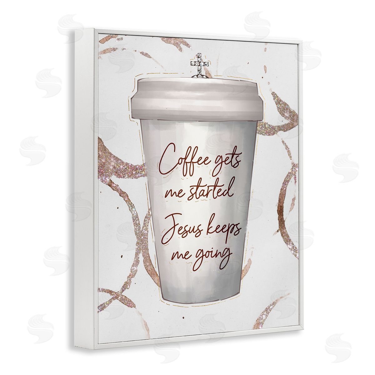 Ziwei Li Coffee Gets Me Started Faith Based Phrase Cup White Framed Giclee Wall Art