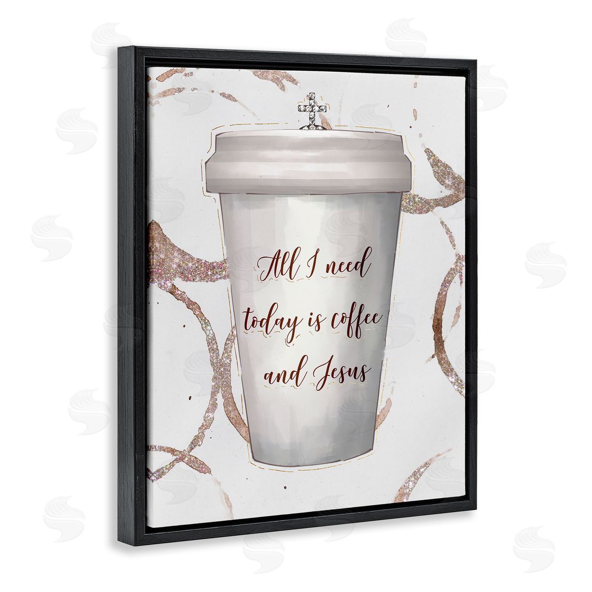 Ziwei Li Coffee and Jesus Phrase Faith Based Drink  Black Floater Frame Canvas Art