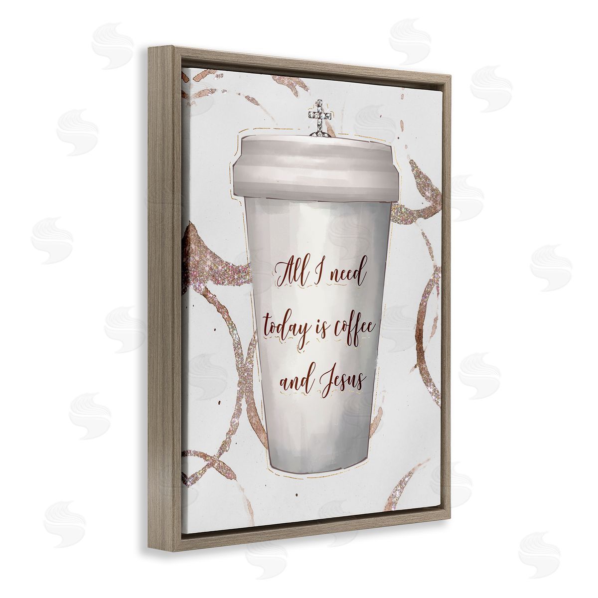 Ziwei Li Coffee and Jesus Phrase Faith Based Drink  Brown Floater Frame Canvas Art