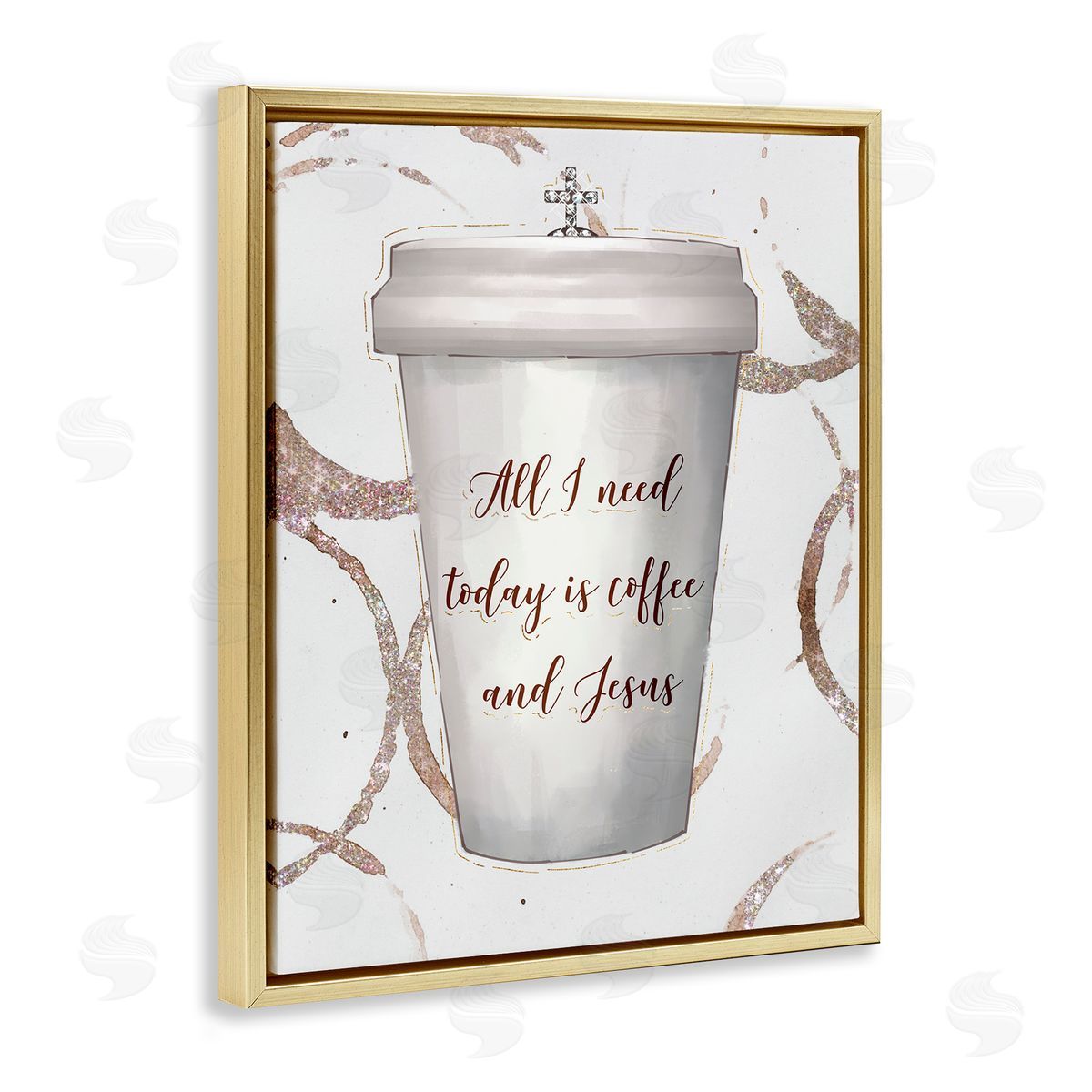 Ziwei Li Coffee and Jesus Phrase Faith Based Drink  Gold Floater Frame Canvas Art