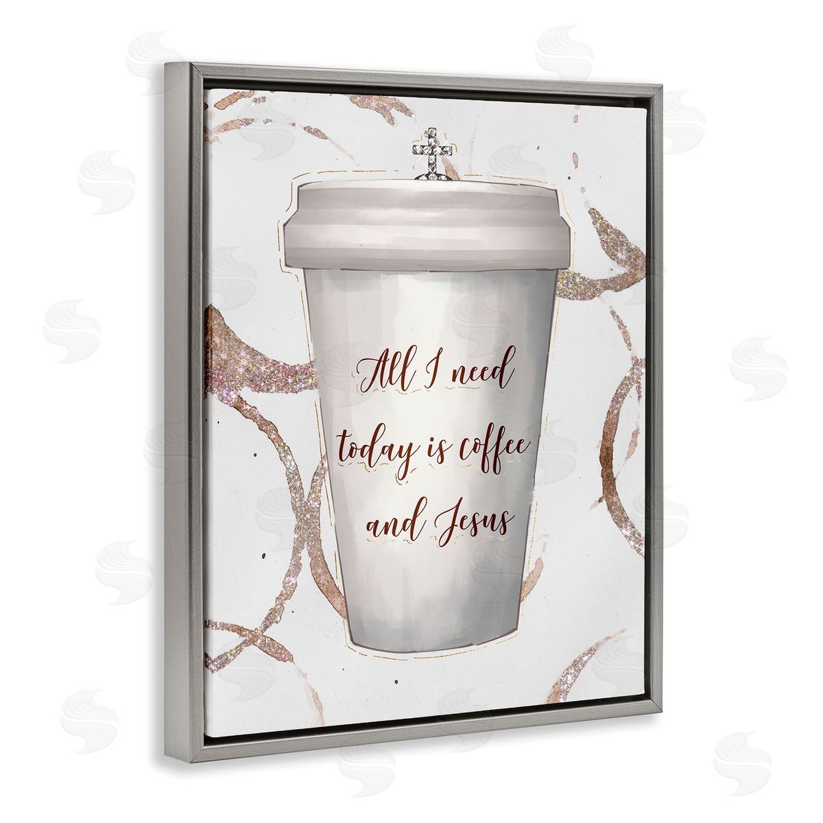 Ziwei Li Coffee and Jesus Phrase Faith Based Drink  Gray Floater Frame Canvas Art