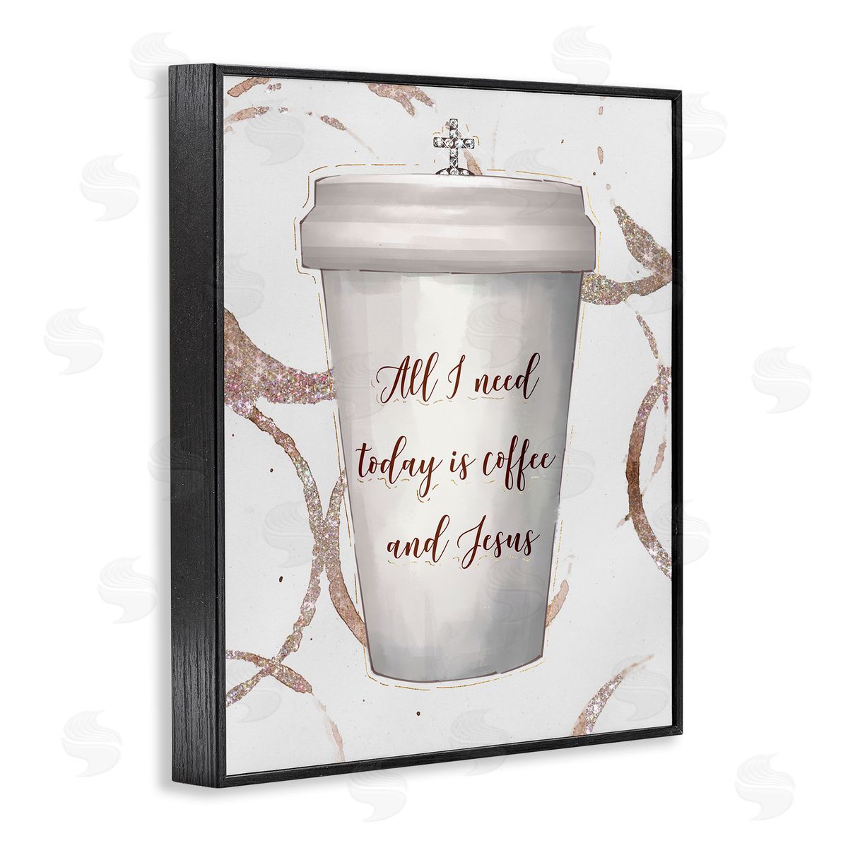Ziwei Li Coffee and Jesus Phrase Faith Based Drink  Black Framed Giclee Wall Art