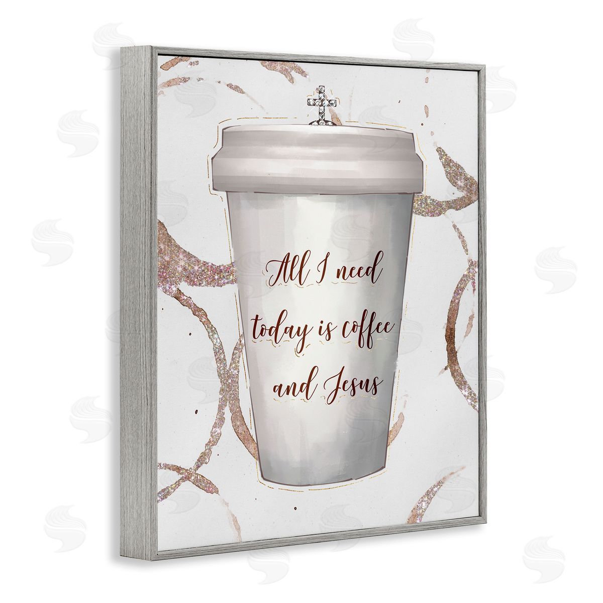 Ziwei Li Coffee and Jesus Phrase Faith Based Drink  Gray Framed Giclee Wall Art