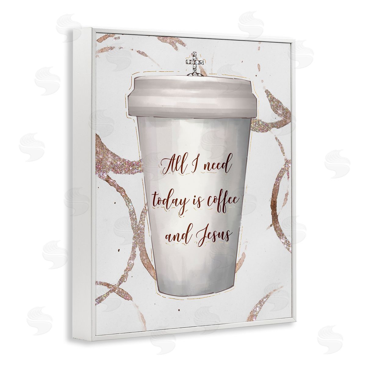 Ziwei Li Coffee and Jesus Phrase Faith Based Drink  White Framed Giclee Wall Art