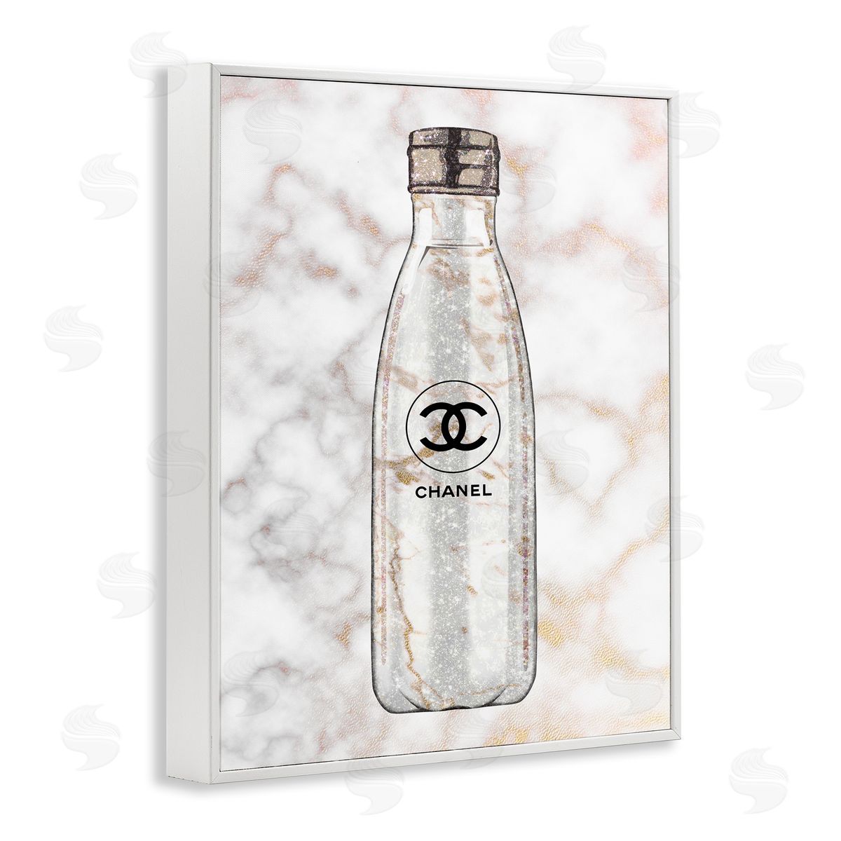 Ziwei Li Glam Fashion Water Bottle over Marble White Framed Giclee Wall Art