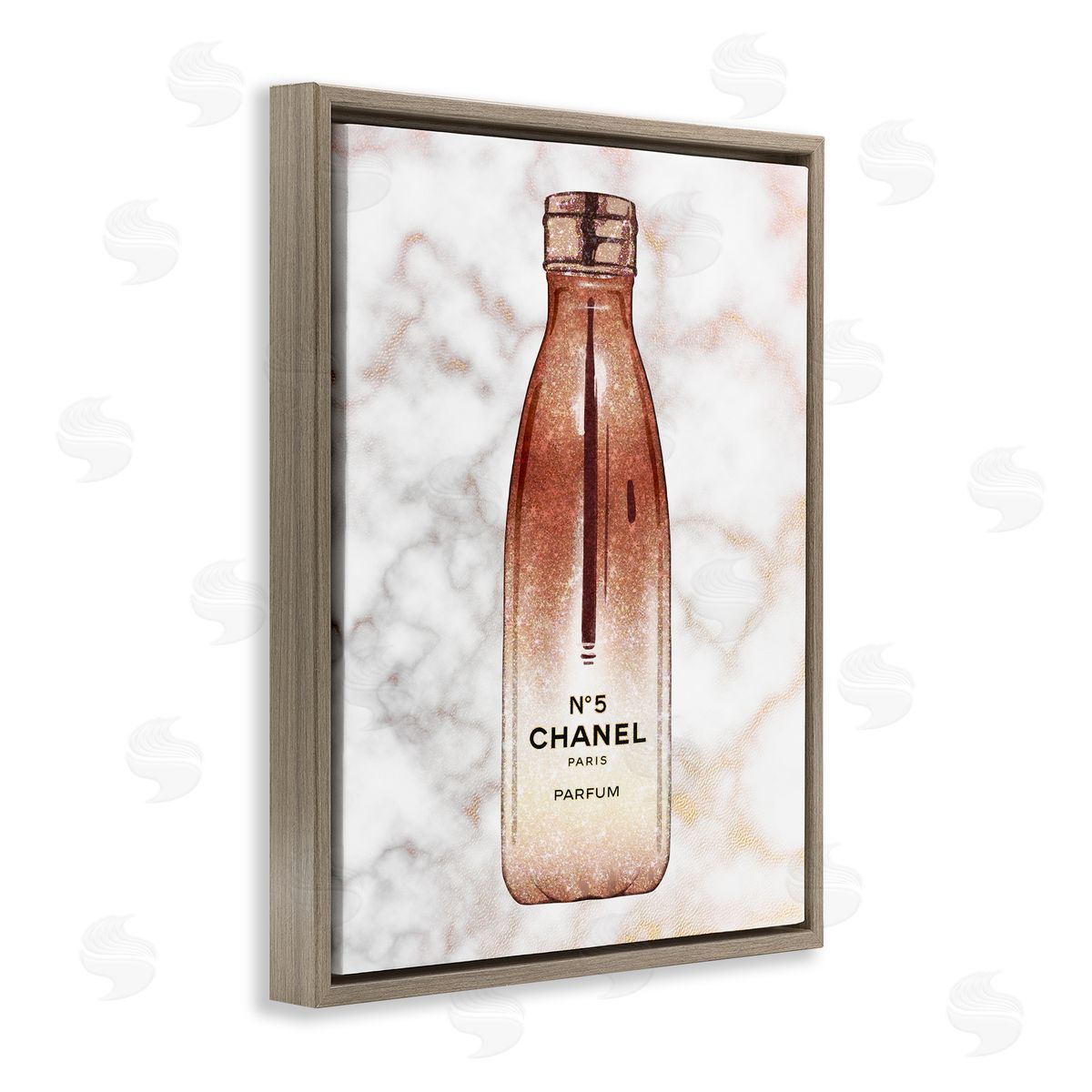 Ziwei Li Women's Fashion Water Bottle over Marble Brown Floater Frame Canvas Art