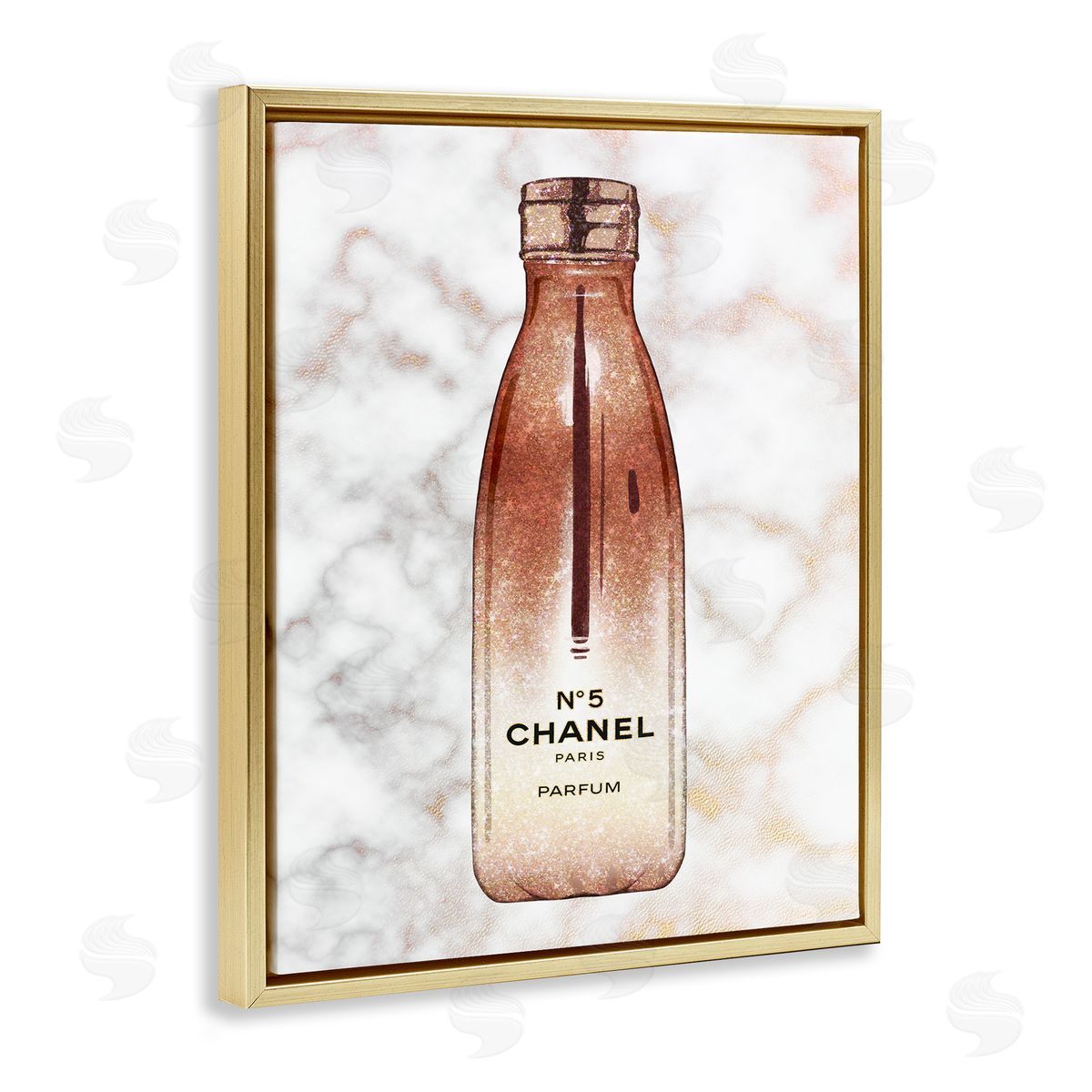 Ziwei Li Women's Fashion Water Bottle over Marble Gold Floater Frame Canvas Art