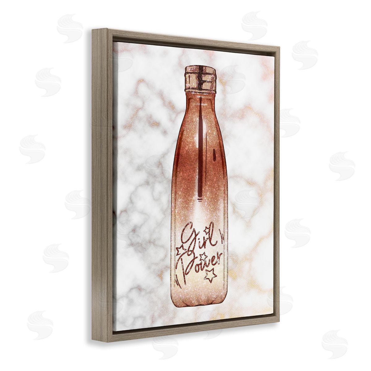Ziwei Li Girl Power Quote Fashion Bottle over Marble Brown Floater Frame Canvas Art