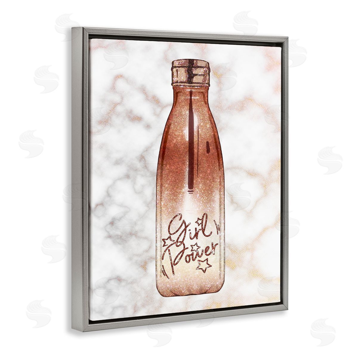 Ziwei Li Girl Power Quote Fashion Bottle over Marble Gray Floater Frame Canvas Art