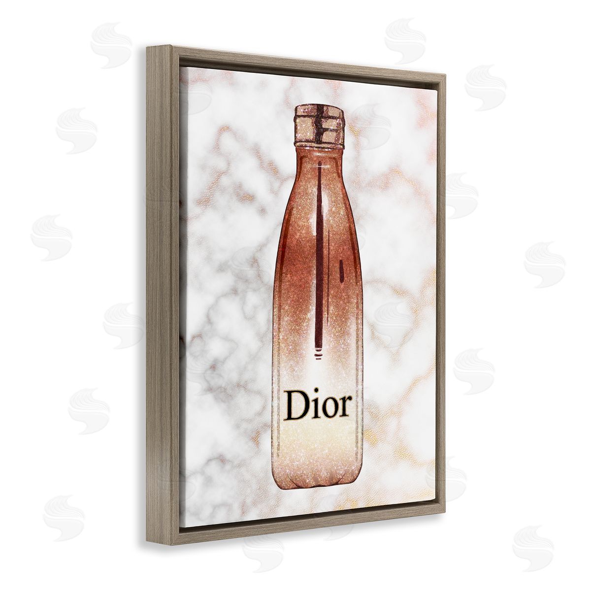 Ziwei Li Fashionista Sports Glam Bottle over Marble Brown Floater Frame Canvas Art