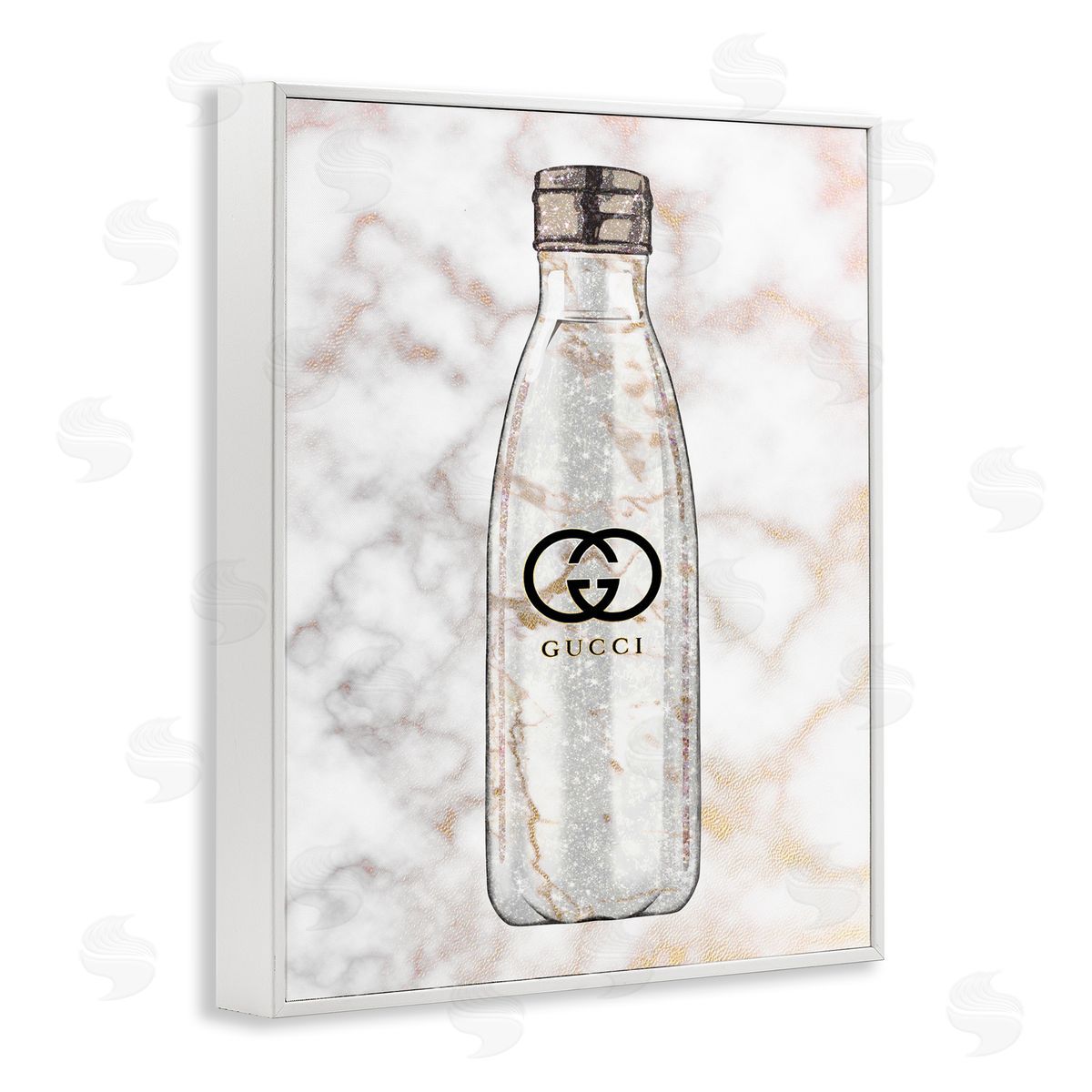 Ziwei Li Chic Sports Bottle Glam Fashion over Marble White Framed Giclee Wall Art