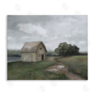 Ziwei Li | Cloudy Barn Side Landscape Darkened Meadow