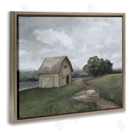 Ziwei Li | Cloudy Barn Side Landscape Darkened Meadow