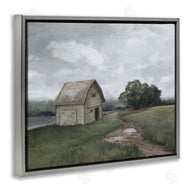 Ziwei Li | Cloudy Barn Side Landscape Darkened Meadow
