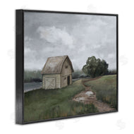 Ziwei Li | Cloudy Barn Side Landscape Darkened Meadow