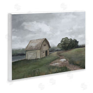 Ziwei Li | Cloudy Barn Side Landscape Darkened Meadow