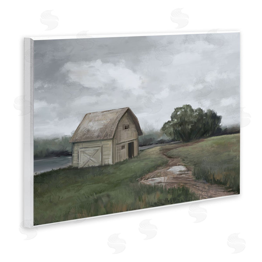 Ziwei Li | Cloudy Barn Side Landscape Darkened Meadow