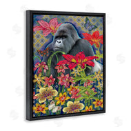 Sangita Bachelet | Gorilla Standing Behind Tropical Florals Geometric Pattern