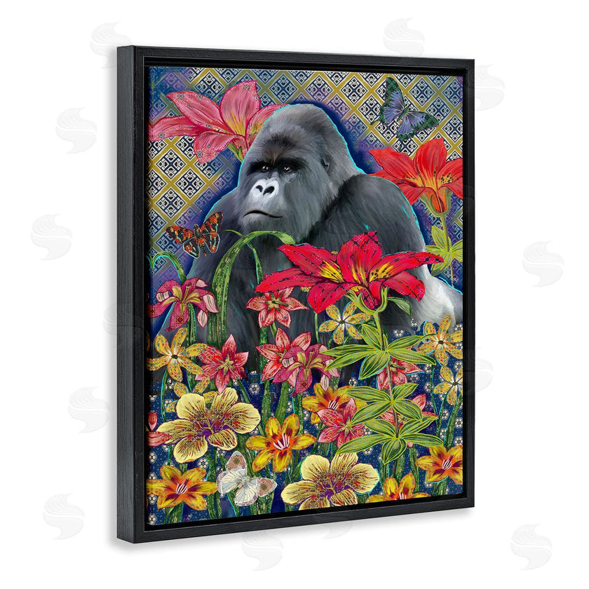 Sangita Bachelet | Gorilla Standing Behind Tropical Florals Geometric Pattern