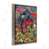 Sangita Bachelet | Gorilla Standing Behind Tropical Florals Geometric Pattern