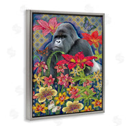 Sangita Bachelet | Gorilla Standing Behind Tropical Florals Geometric Pattern