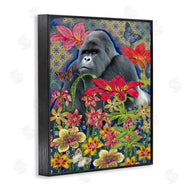 Sangita Bachelet | Gorilla Standing Behind Tropical Florals Geometric Pattern