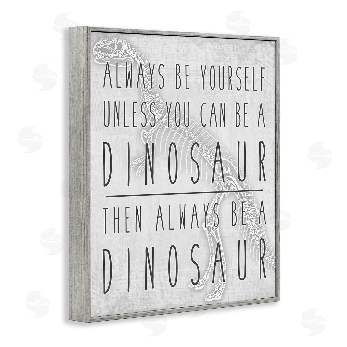Jessica Mundo Be Yourself or a Dinosaur Funny Phrase T-Rex Skelton Gray Framed Giclee Wall Art