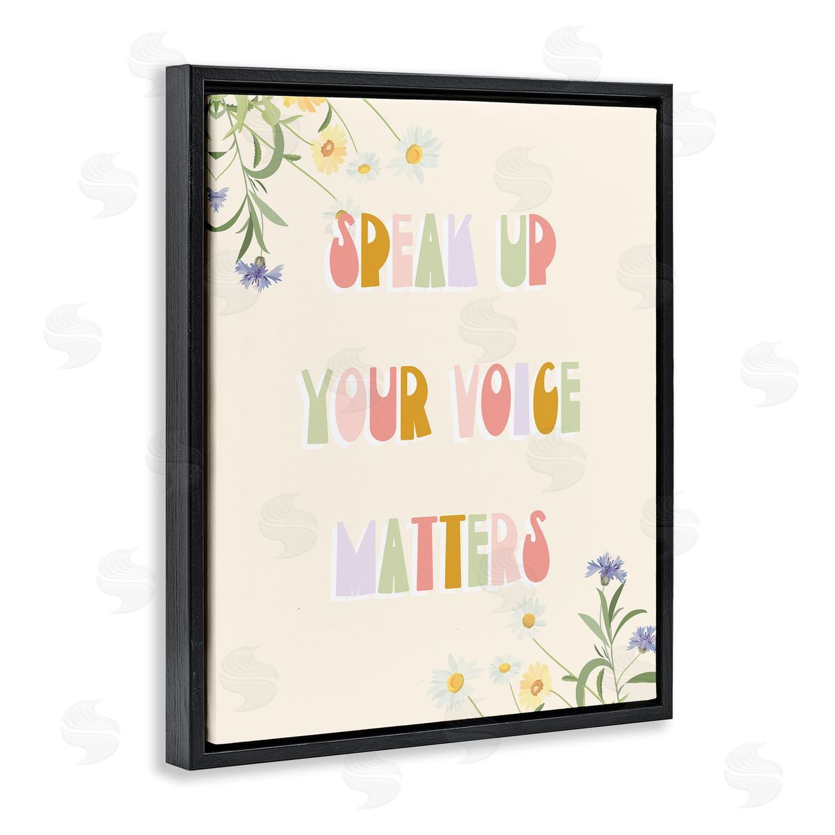 Stupell Studio Speak Up Your Voice Matters Quote Spring Wildflowers Black Floater Frame Canvas Art