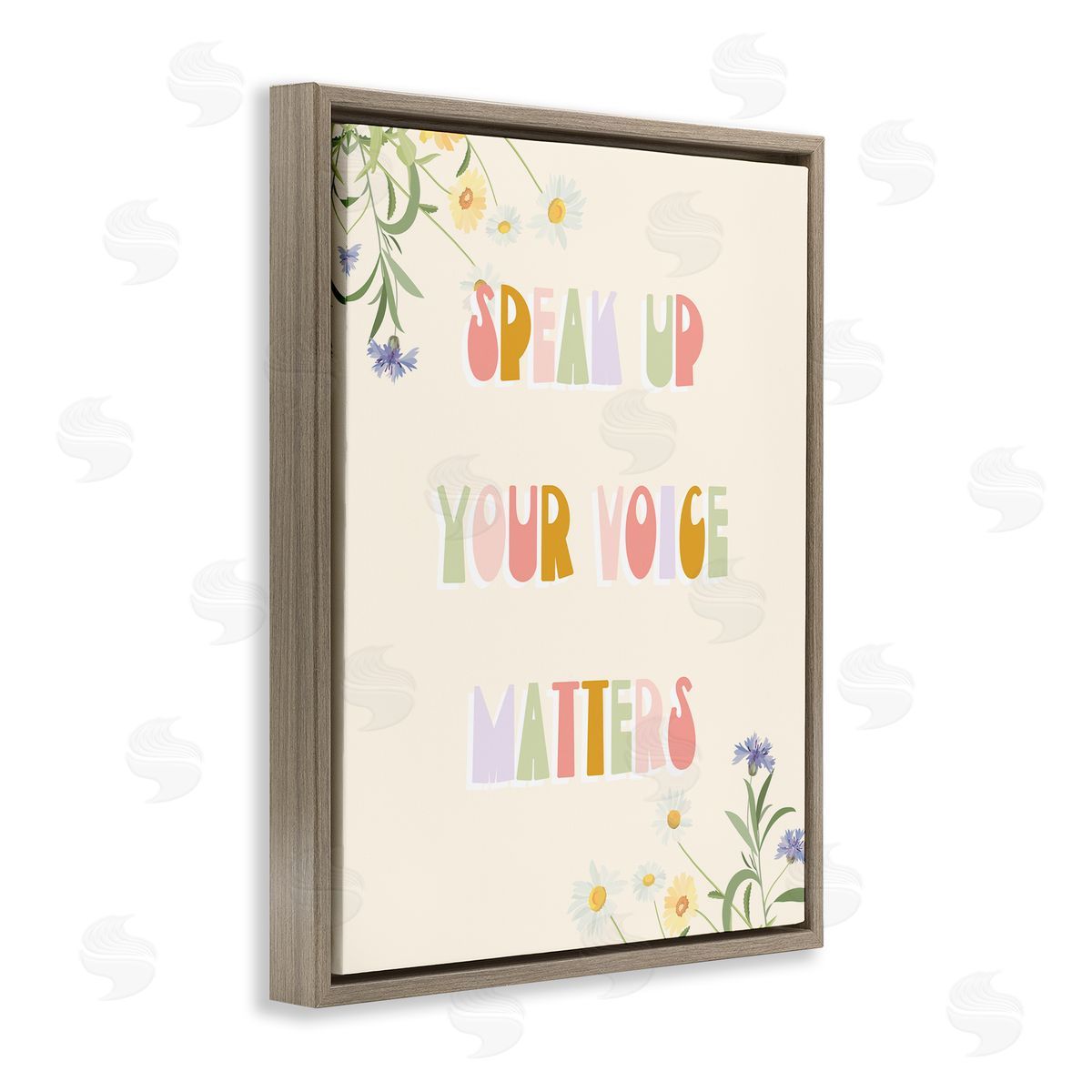 Stupell Studio Speak Up Your Voice Matters Quote Spring Wildflowers Brown Floater Frame Canvas Art