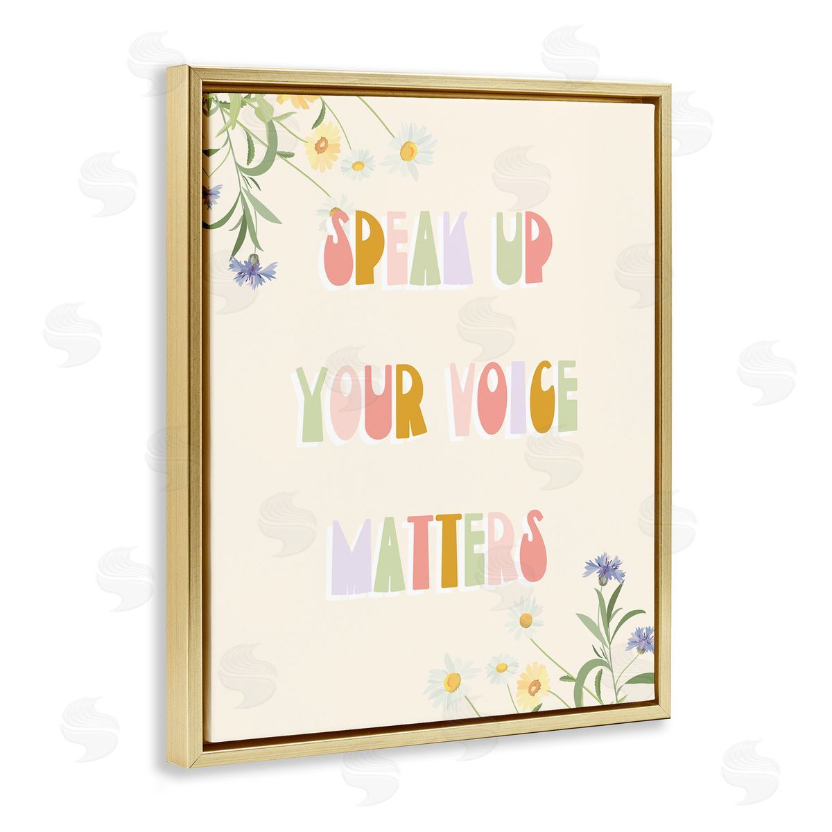 Stupell Studio Speak Up Your Voice Matters Quote Spring Wildflowers Gold Floater Frame Canvas Art