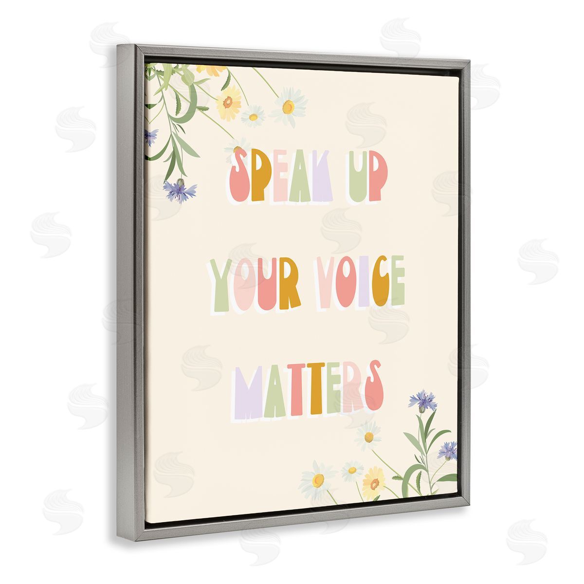 Stupell Studio Speak Up Your Voice Matters Quote Spring Wildflowers Gray Floater Frame Canvas Art
