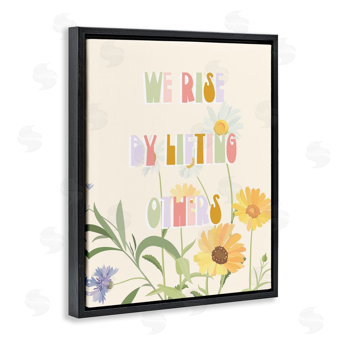 Stupell Studio We Rise by Lifting Others Quote Soft Spring Florals Black Floater Frame Canvas Art