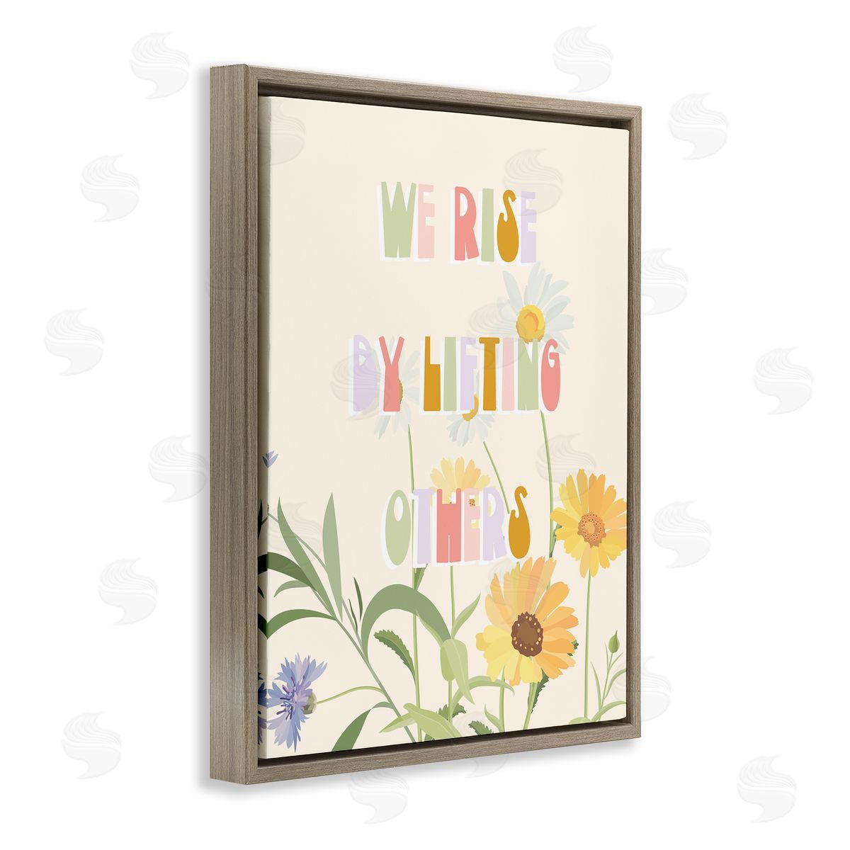 Stupell Studio We Rise by Lifting Others Quote Soft Spring Florals Brown Floater Frame Canvas Art