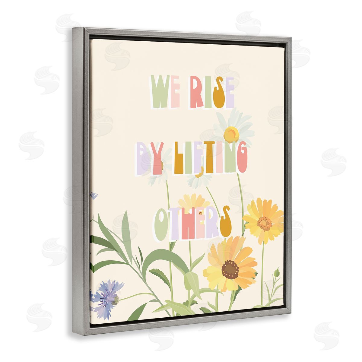 Stupell Studio We Rise by Lifting Others Quote Soft Spring Florals Gray Floater Frame Canvas Art