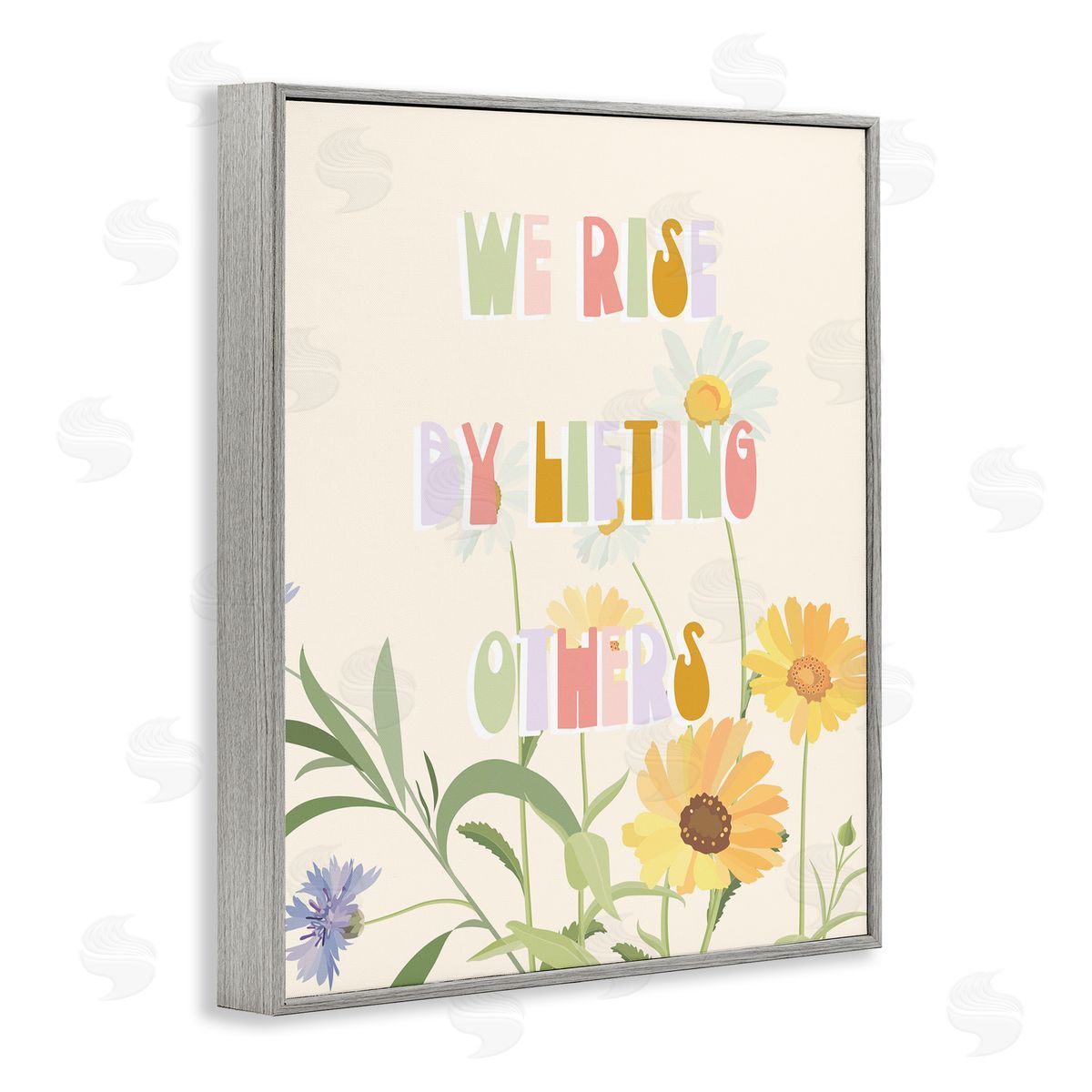 Stupell Studio We Rise by Lifting Others Quote Soft Spring Florals Gray Framed Giclee Wall Art
