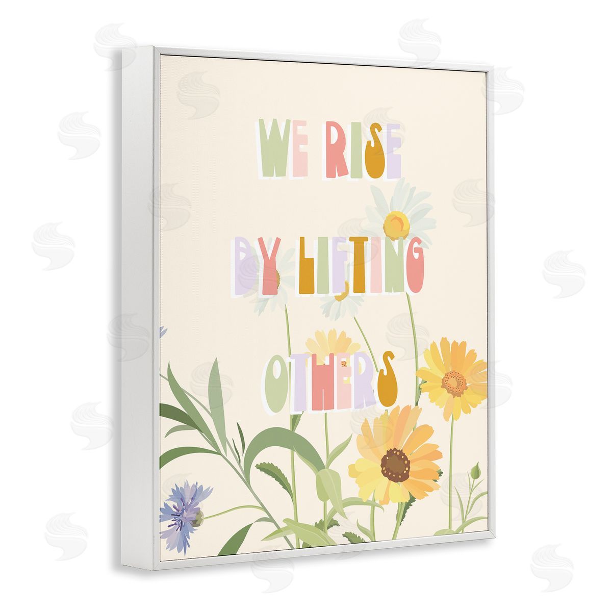 Stupell Studio We Rise by Lifting Others Quote Soft Spring Florals White Framed Giclee Wall Art