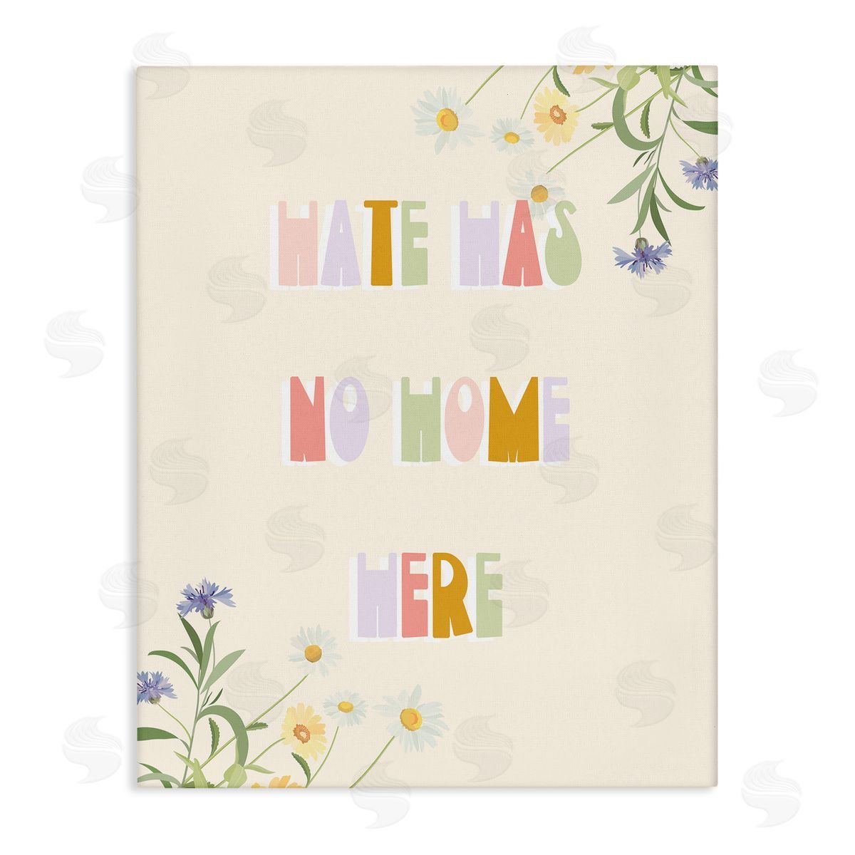Stupell Studio Hate Has No Home Quote Soft Spring Wildflowers Canvas Wall Art