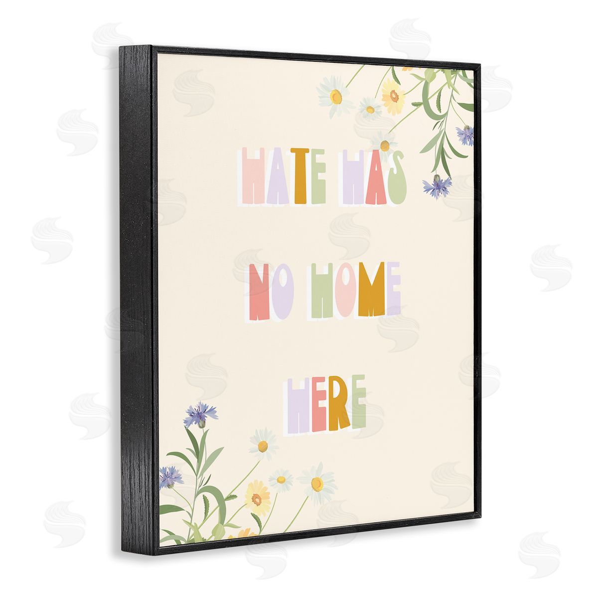 Stupell Studio Hate Has No Home Quote Soft Spring Wildflowers Black Framed Giclee Wall Art