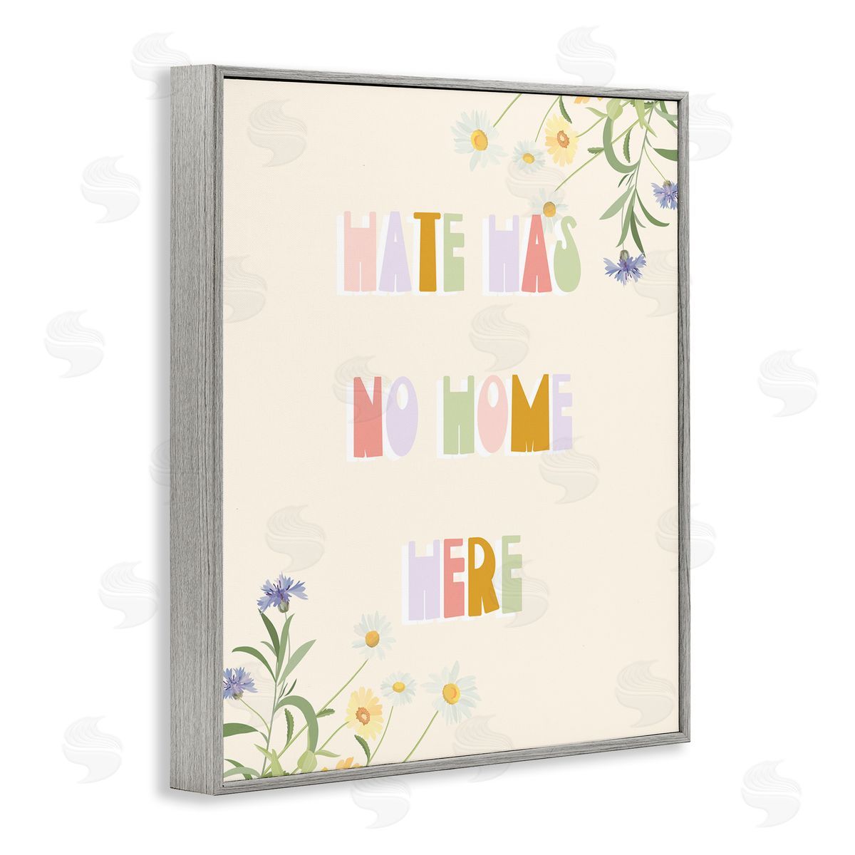 Stupell Studio Hate Has No Home Quote Soft Spring Wildflowers Gray Framed Giclee Wall Art