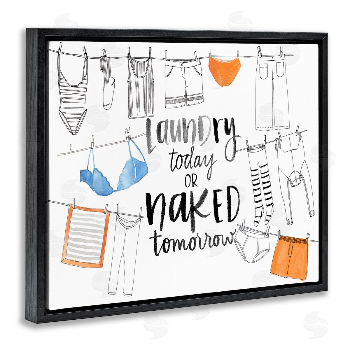Jennifer Paxton Parker Laundry Today Naked Tomorrow Phrase Vintage Clothesline Black Floater Frame Canvas Art