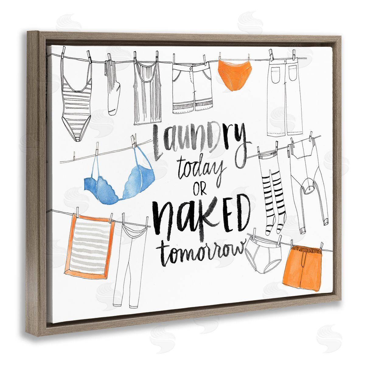Jennifer Paxton Parker Laundry Today Naked Tomorrow Phrase Vintage Clothesline Brown Floater Frame Canvas Art