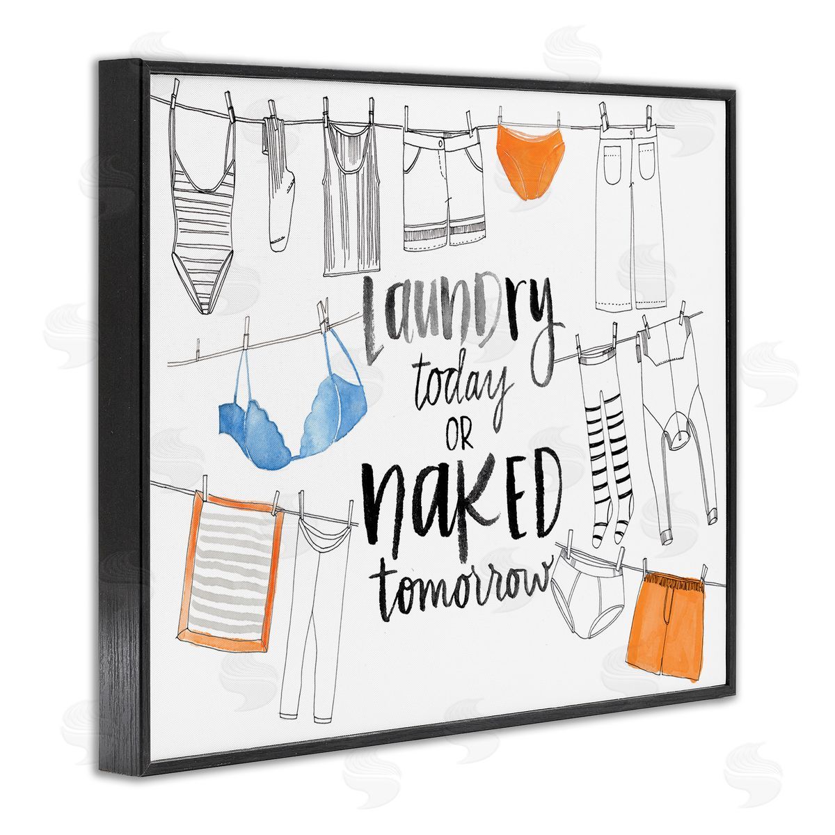 Jennifer Paxton Parker Laundry Today Naked Tomorrow Phrase Vintage Clothesline Black Framed Giclee Wall Art