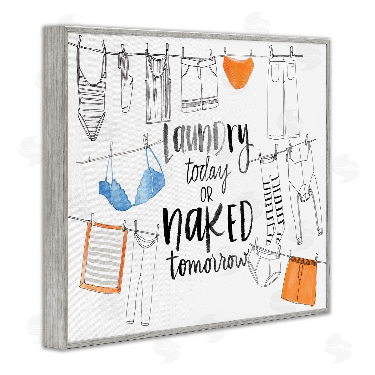 Jennifer Paxton Parker Laundry Today Naked Tomorrow Phrase Vintage Clothesline Gray Framed Giclee Wall Art