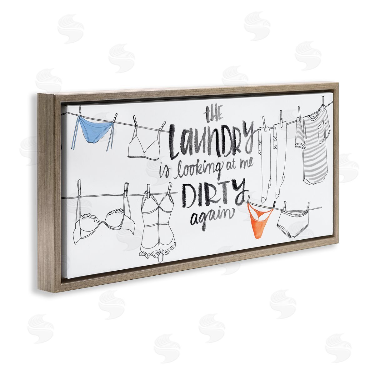 Jennifer Paxton Parker Laundry Looking at Me Dirty Phrase Vintage Clothesline Humor Brown Floater Frame Canvas Art