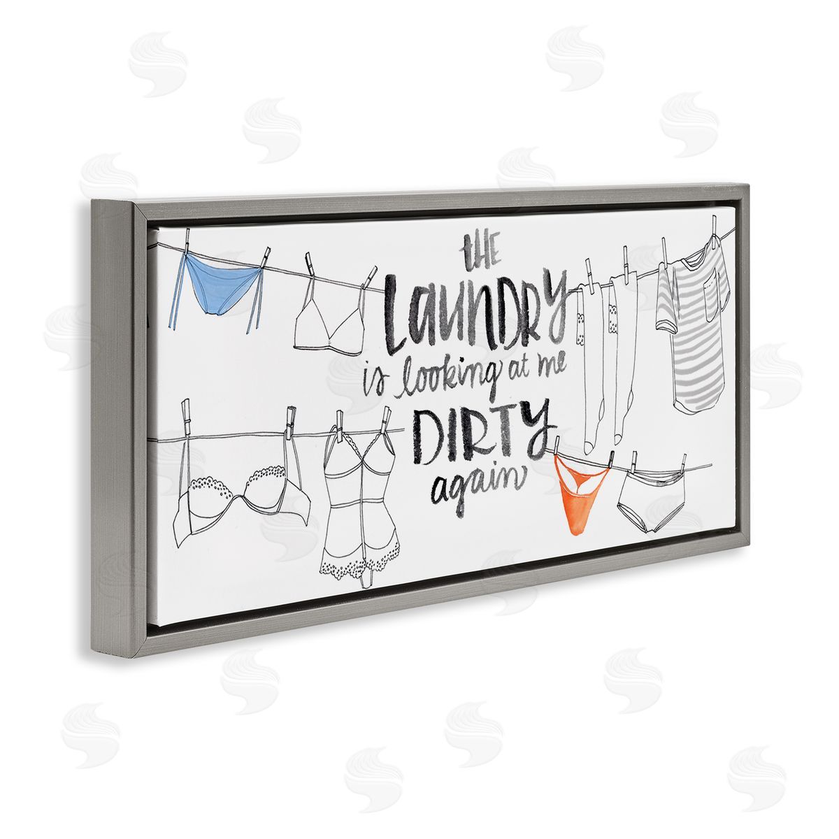 Jennifer Paxton Parker Laundry Looking at Me Dirty Phrase Vintage Clothesline Humor Gray Floater Frame Canvas Art
