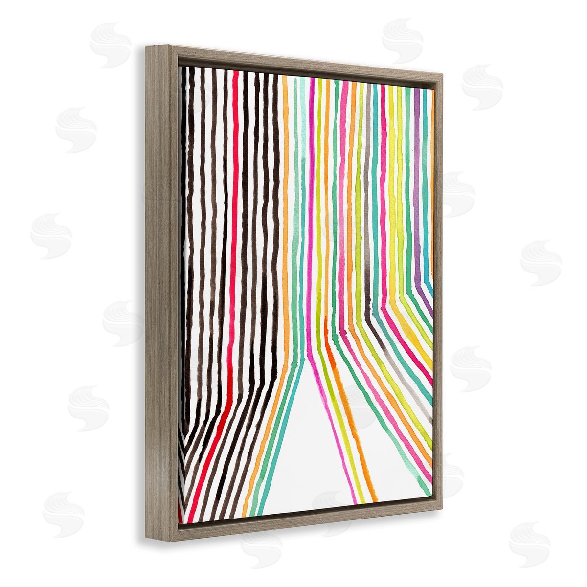 Elvira Errico Asymmetrical Line Breaks Between Fold Vibrant Rainbow Brown Floater Frame Canvas Art