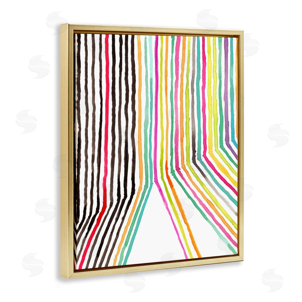 Elvira Errico Asymmetrical Line Breaks Between Fold Vibrant Rainbow Gold Floater Frame Canvas Art