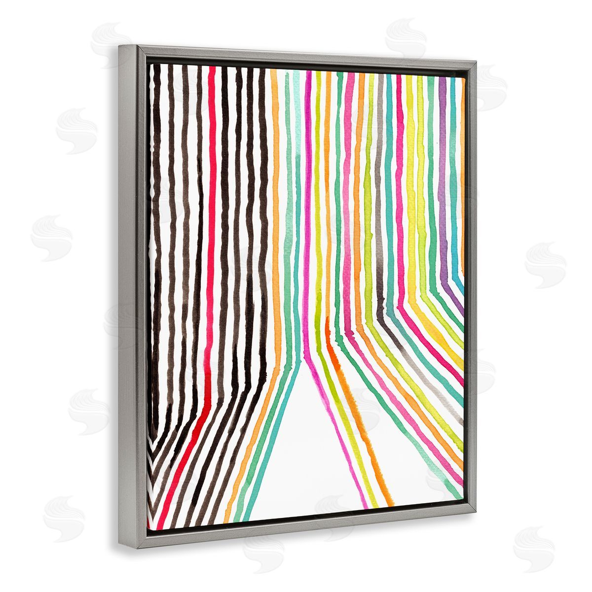Elvira Errico Asymmetrical Line Breaks Between Fold Vibrant Rainbow Gray Floater Frame Canvas Art